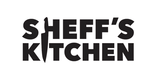 Black text 'SHEFF'S KITCHEN' on a green background