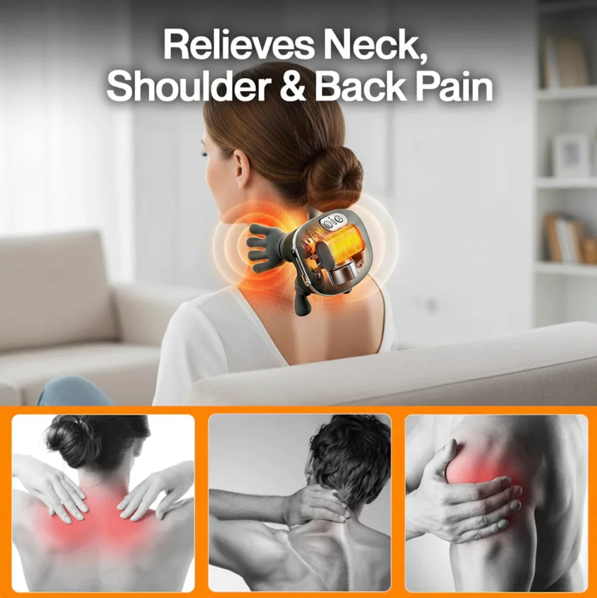 Handy Neck Massager relieving shoulder and back pain with 4D kneading technology for deep muscle relaxation