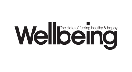 Logo with the word 'Wellbeing' and a tagline on a white background